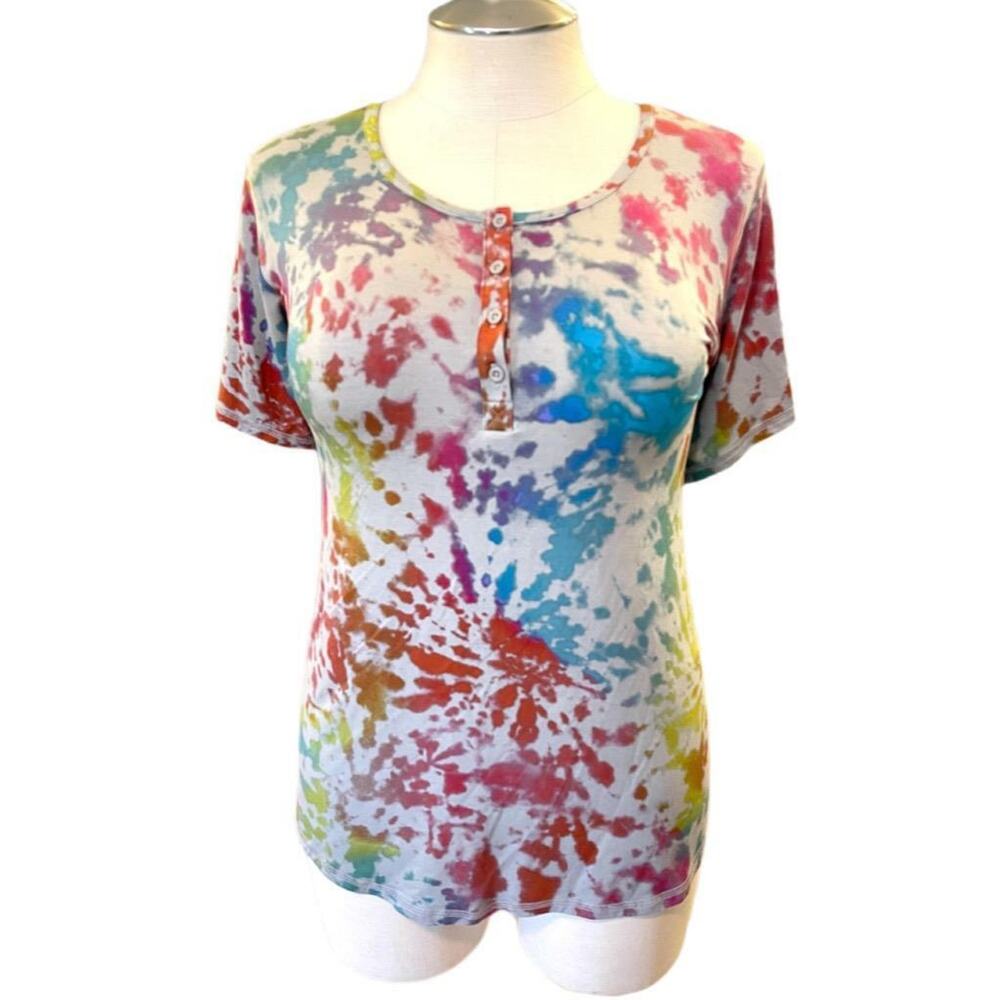 Torrid 1 (1X 14/16) New Super Soft Gray Rainbow Tie Dye Sleep Lounge Tee T Shirt